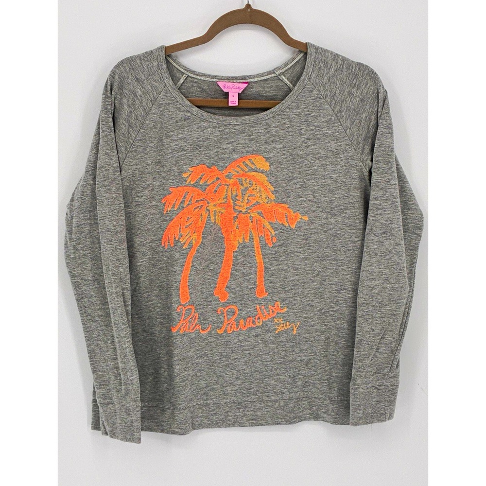 Lilly Pulitzer S Palm Paradise Gray Coral Palm Tree Graphic Sweatshirt